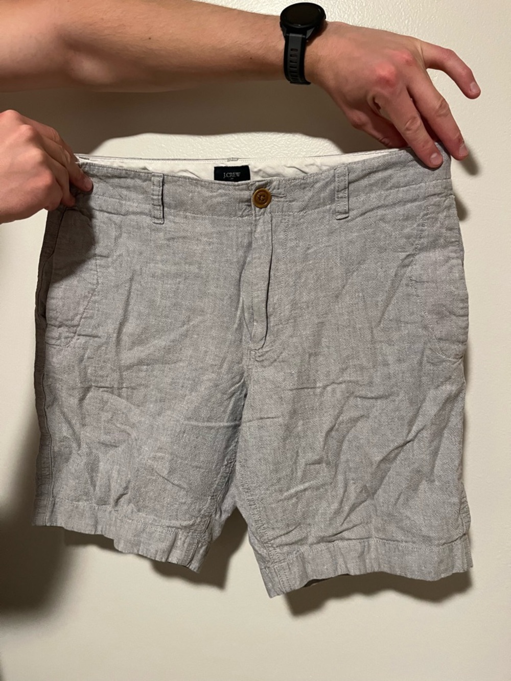 J. Crew Beige Linen-Blend Shorts with Wood Button